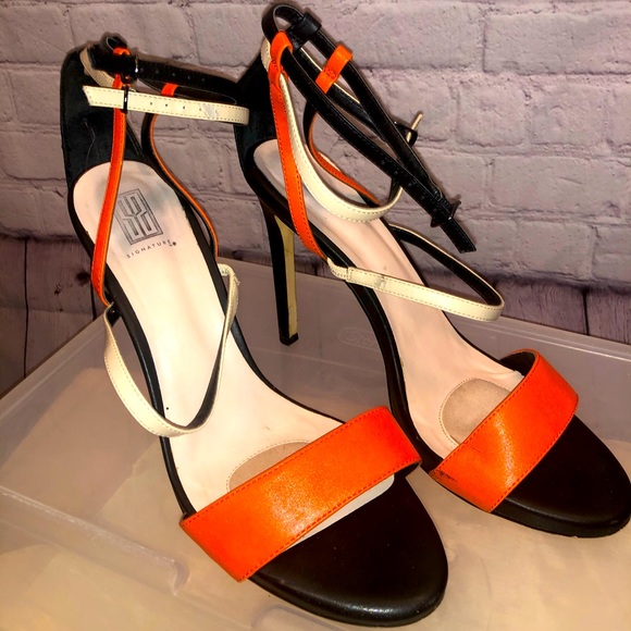 Black, tan, and orange sandal heels - Picture 1 of 2